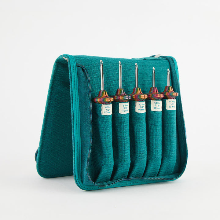 Fine point set of Oxford punch needles in varying sizes, in zippered case with pockets for each needle.