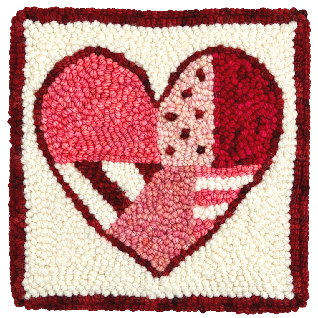 Red Patchwork Heart Punch Needle Kit