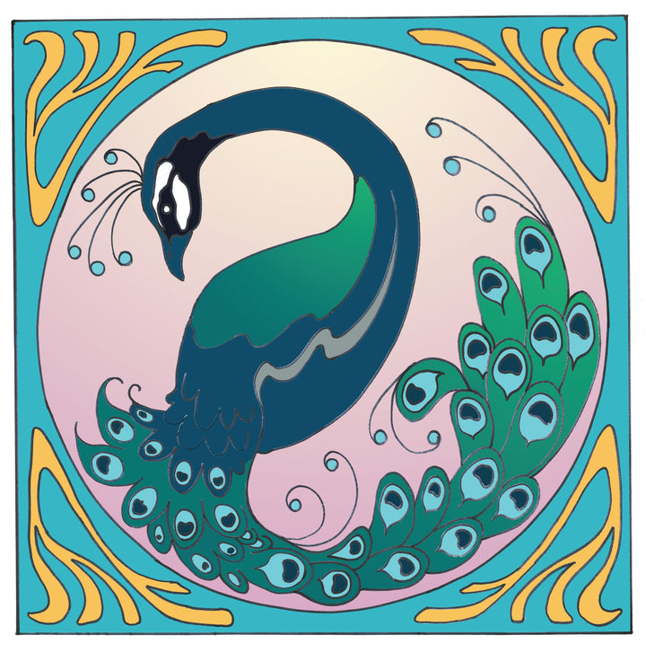 Art Nouveau Peacock 15” x 15" (38.1 x 38.1cm) Digital Download