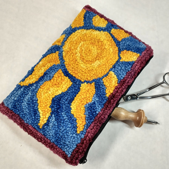 Sun and Moon Zippered Pouch: Continuing Beginner Fine Point Punch Needle Rug Hooking by Laura Berlage