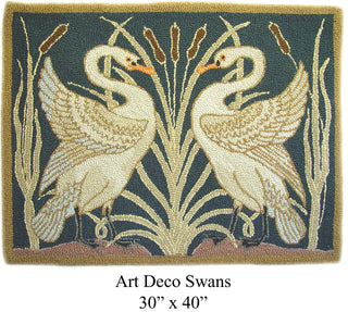 Art Deco Swans 30" x 40" (Adaptation of Walter Crane "Swans" original wallpaper design)